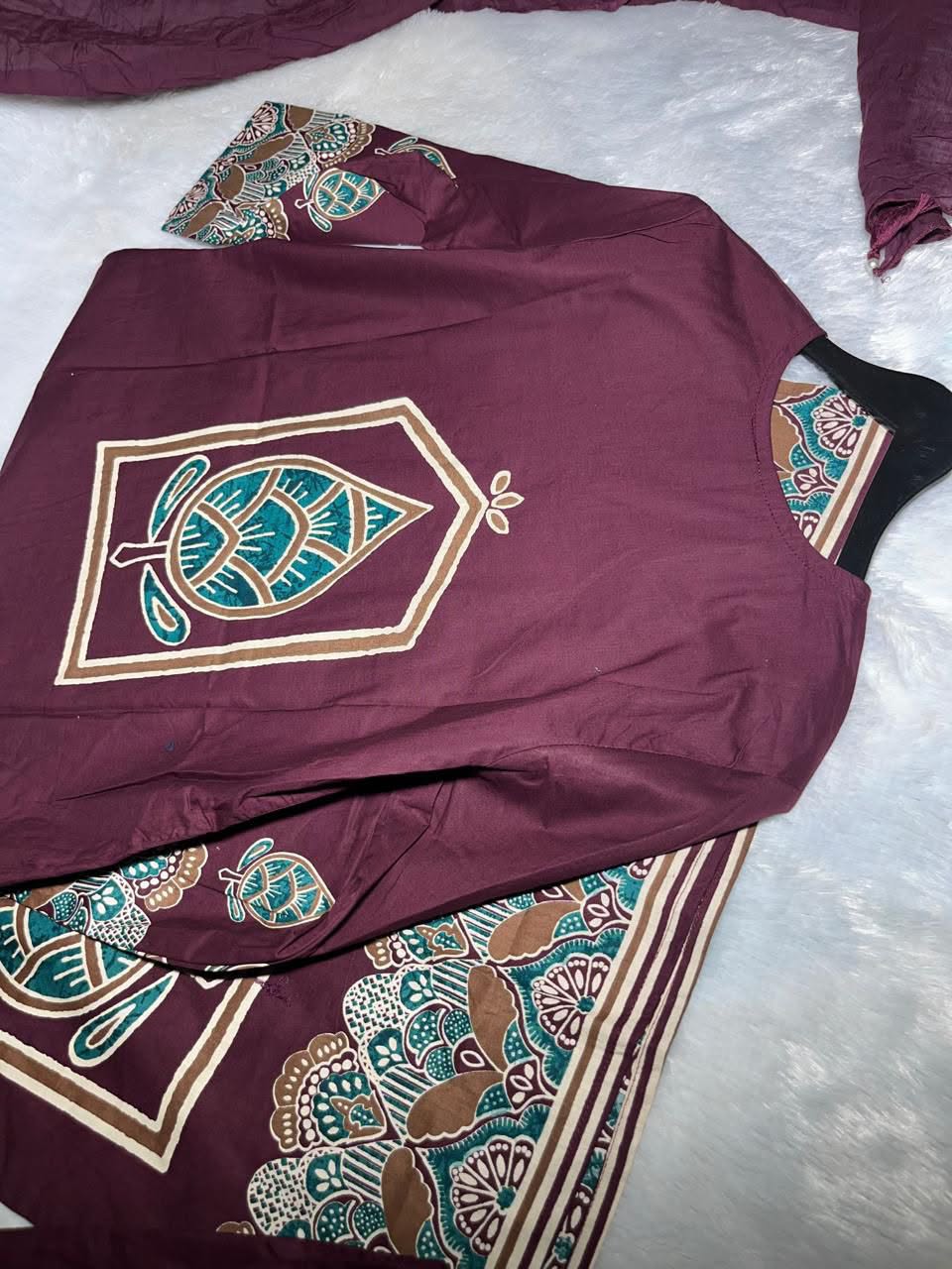 Stylish Purple Handwork Heavy Cotton Kurta Set