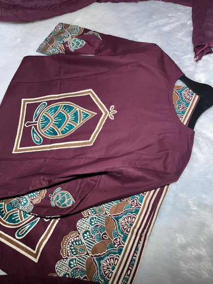 Stylish Purple Handwork Heavy Cotton Kurta Set