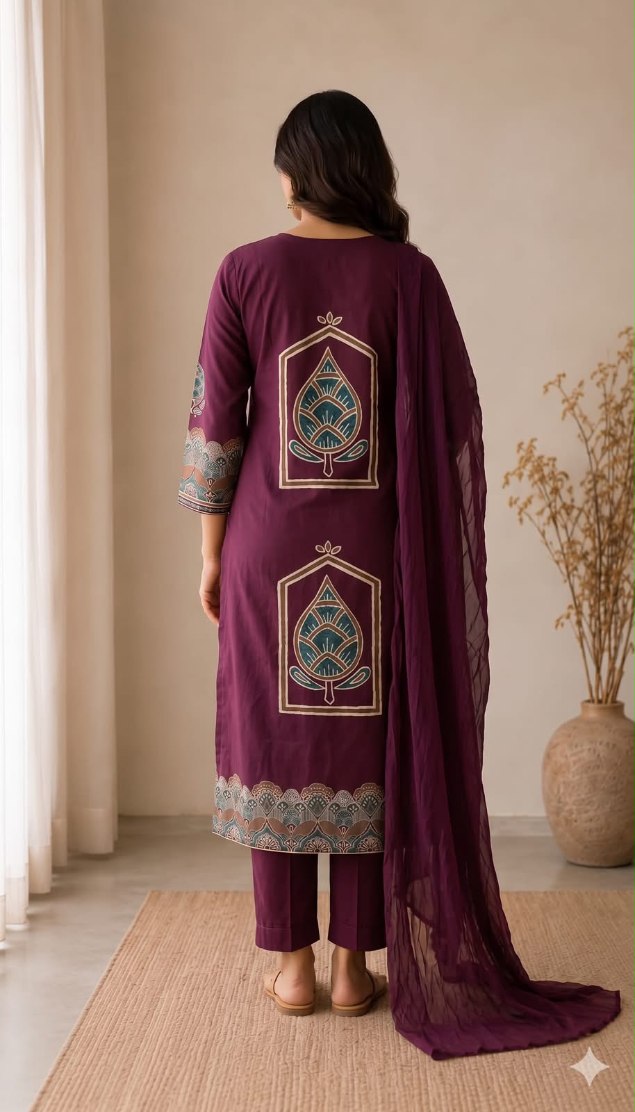 Stylish Purple Handwork Heavy Cotton Kurta Set