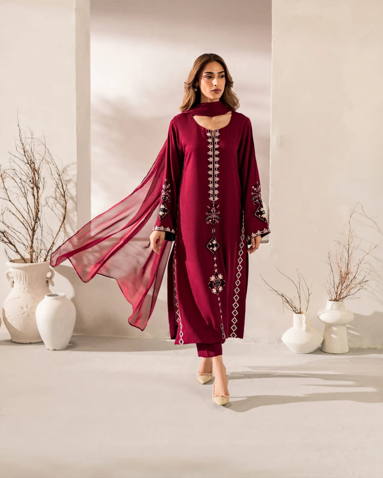 Designer Silk Suit Set With Gorgeous Embroidery