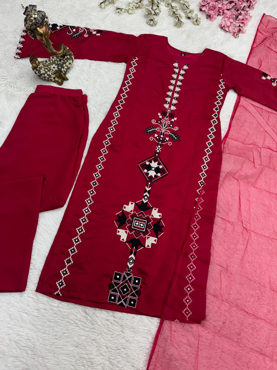 Designer Silk Suit Set With Gorgeous Embroidery