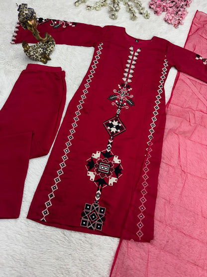 Designer Silk Suit Set With Gorgeous Embroidery
