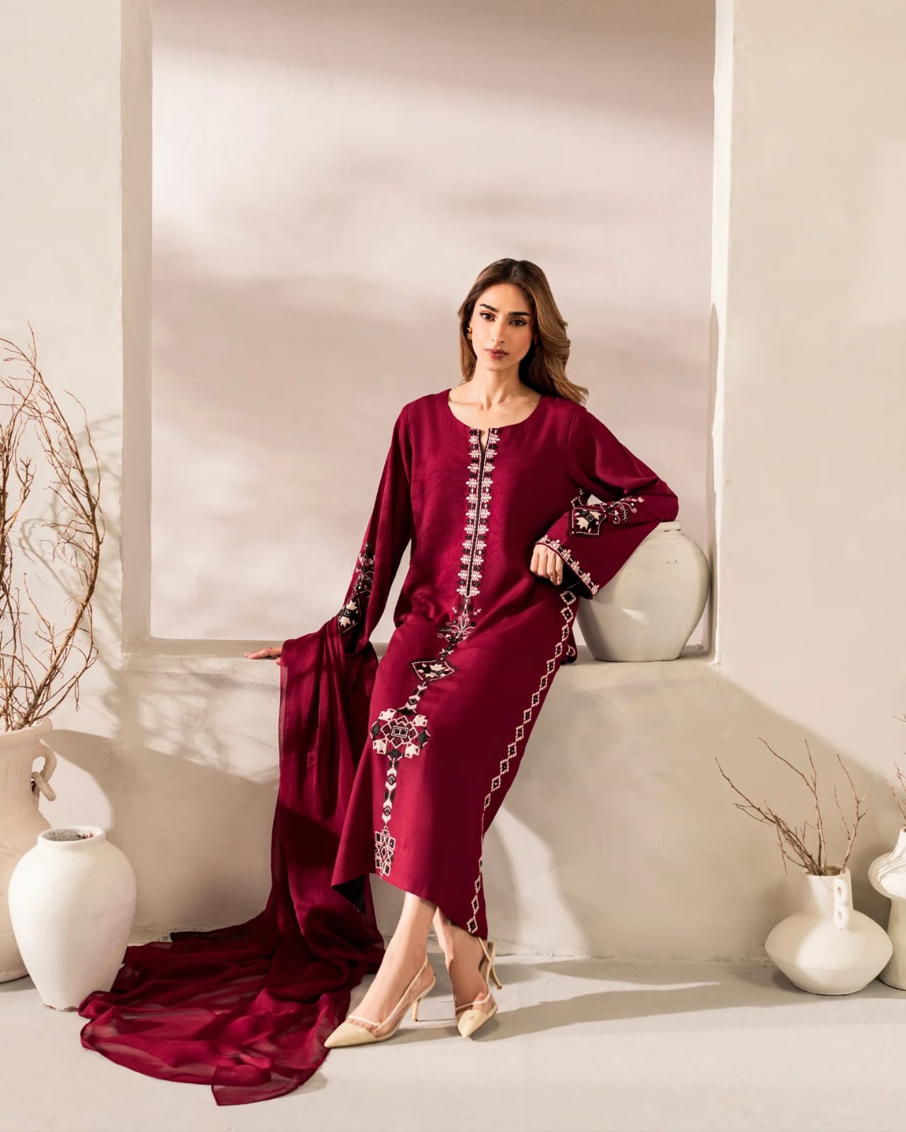 Designer Silk Suit Set With Gorgeous Embroidery