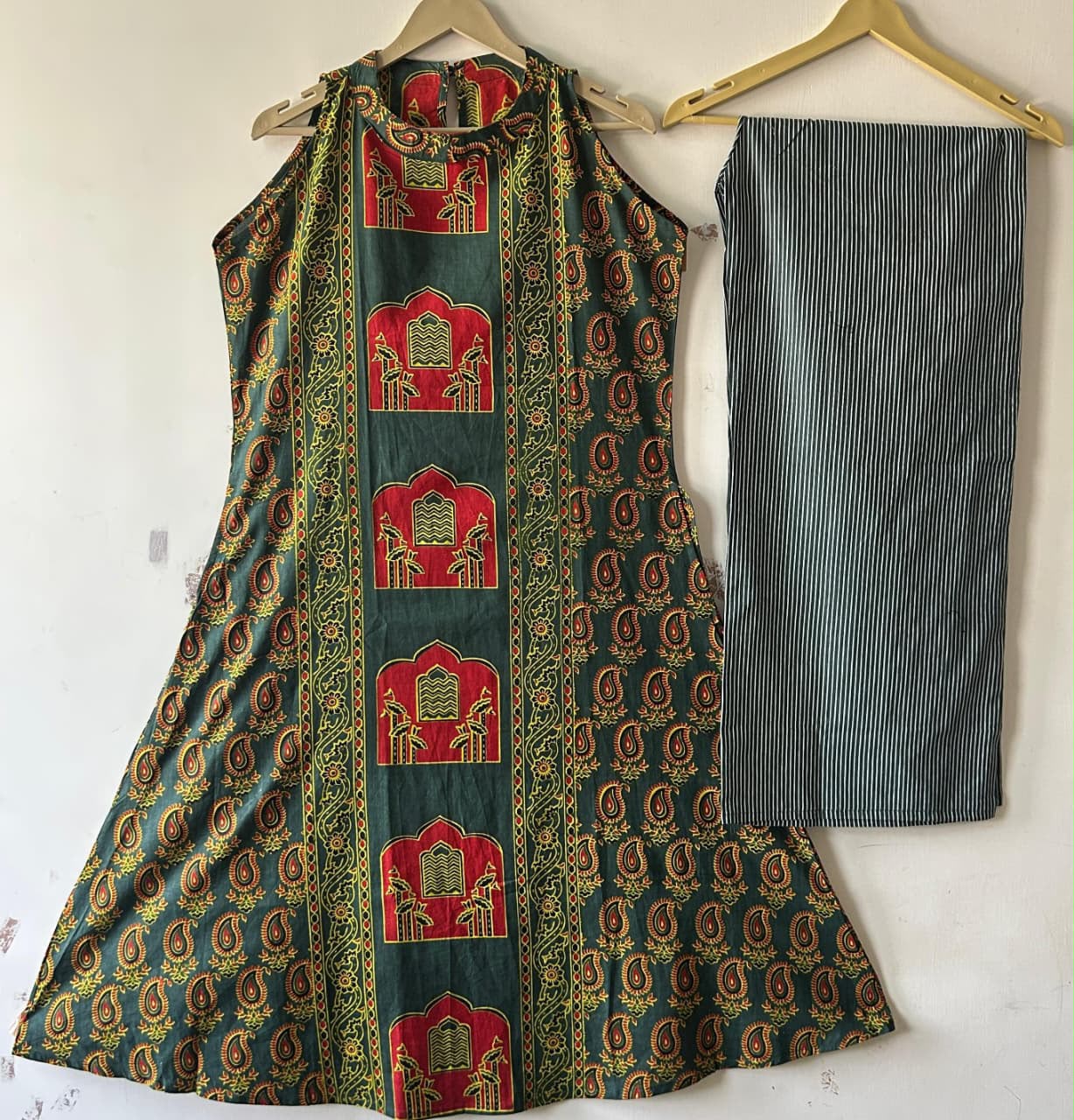 Halter Neck A-Line Cotton Kurta Palazzo Set
