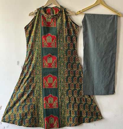 Halter Neck A-Line Cotton Kurta Palazzo Set
