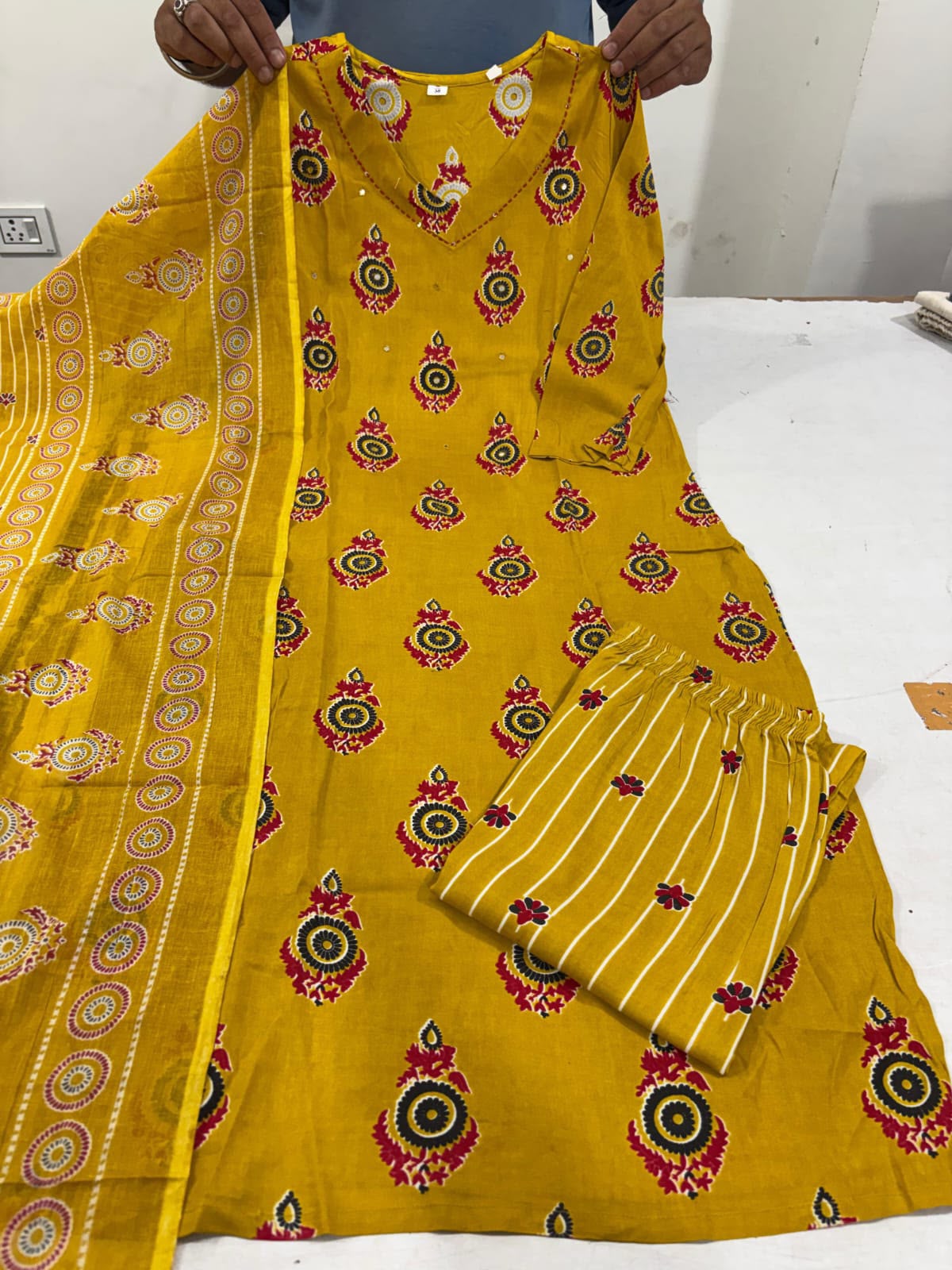 Elegant Rayon Cotton Kurta Set With Printed Dupatta