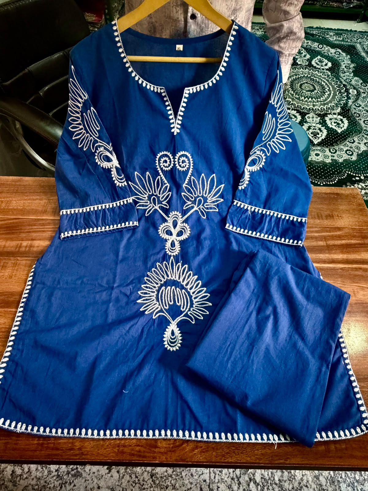 Charming Blue Embroidered Cotton Co-Ord Set