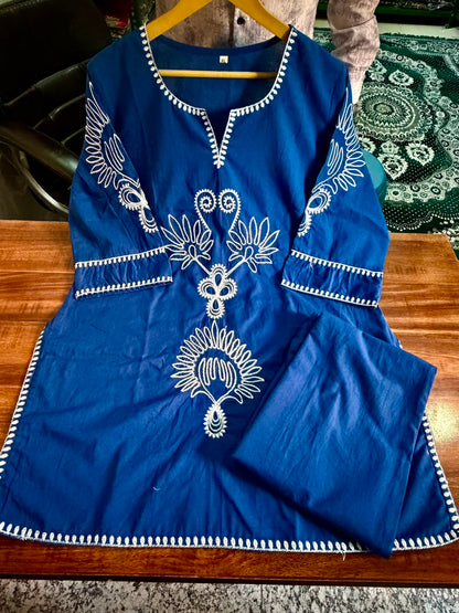 Charming Blue Embroidered Cotton Co-Ord Set
