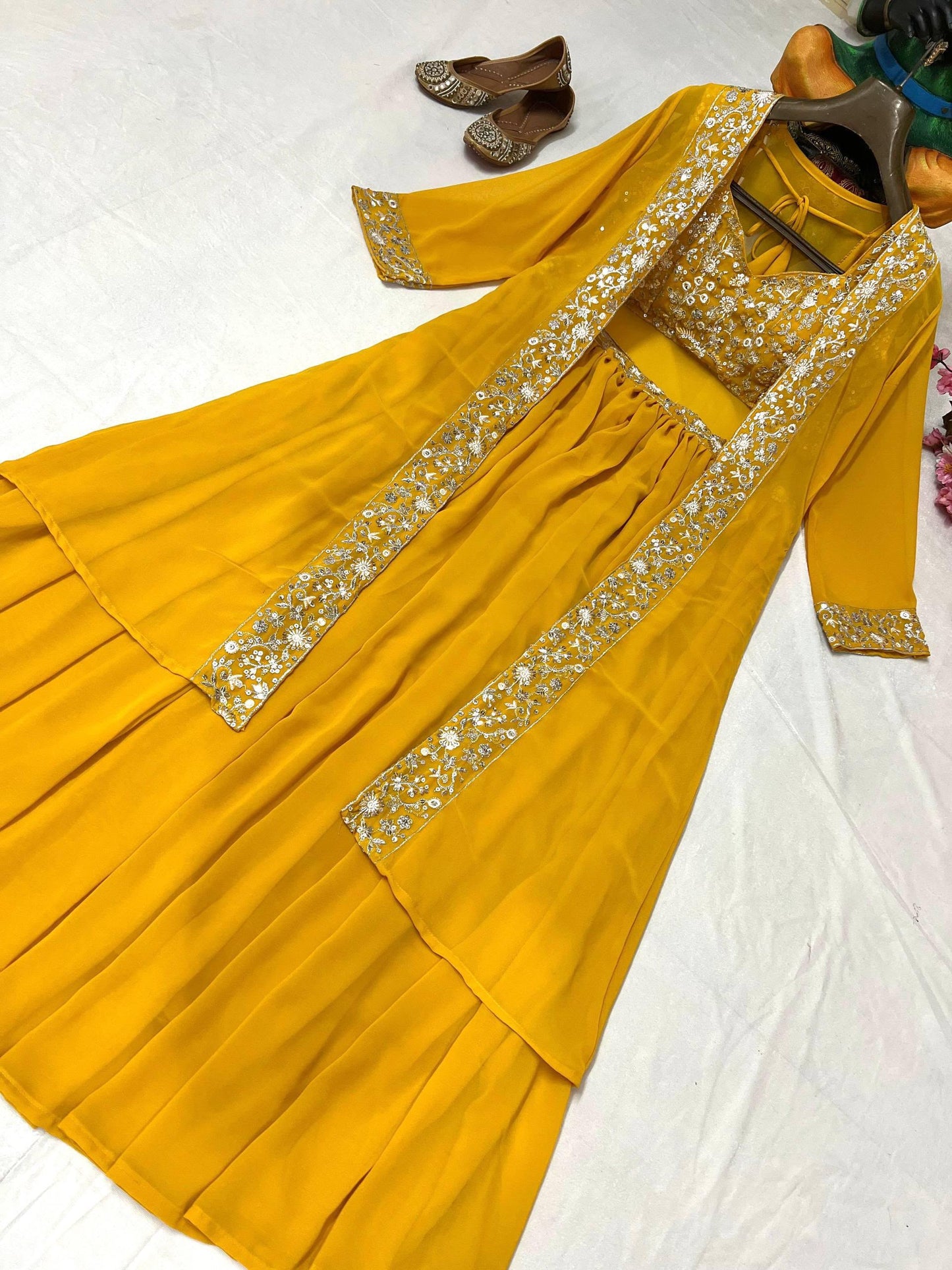 Premium Mustard Yellow Indo-Western Lehenga Choli Set