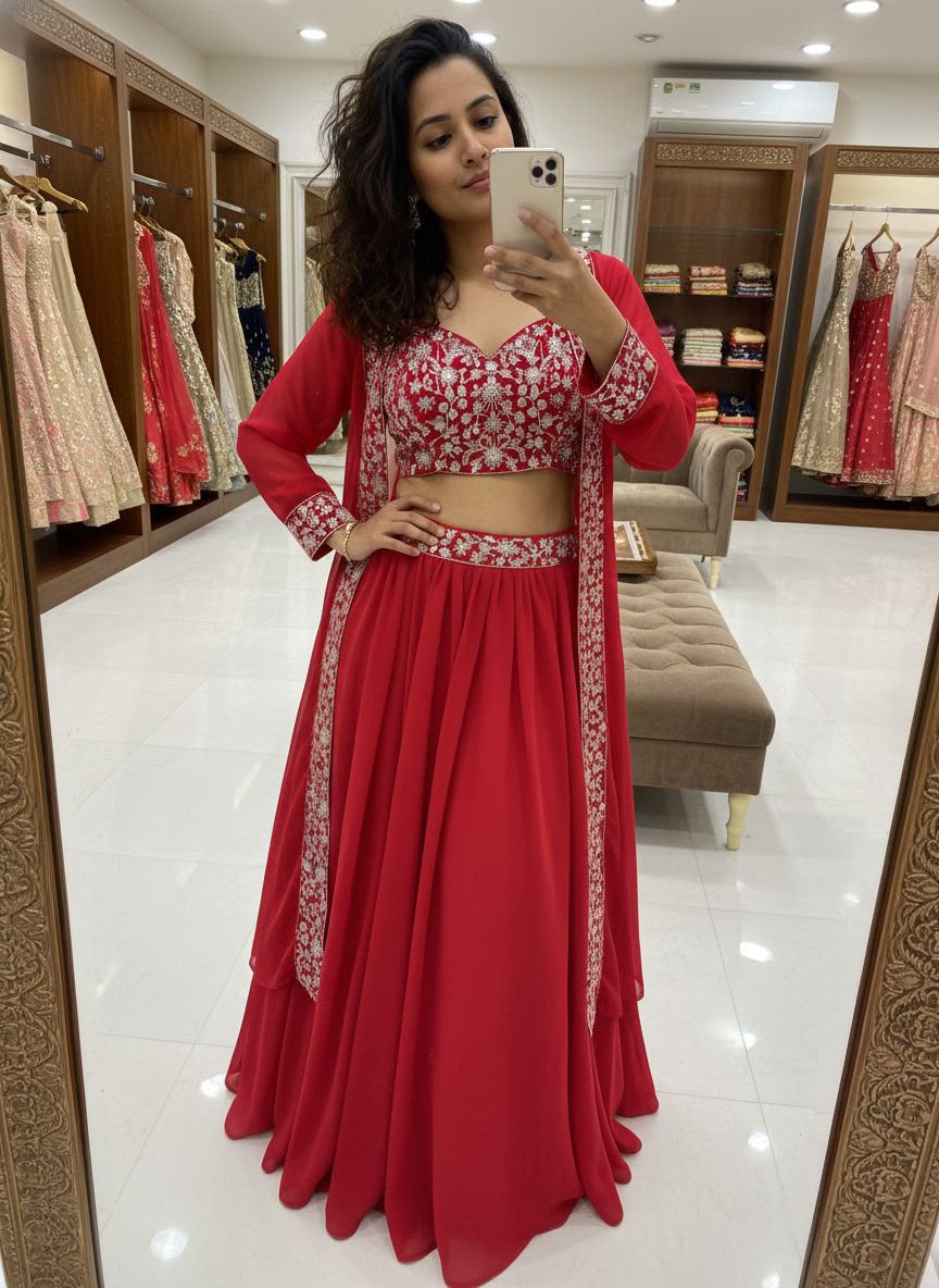 Premium Mustard Yellow Indo-Western Lehenga Choli Set