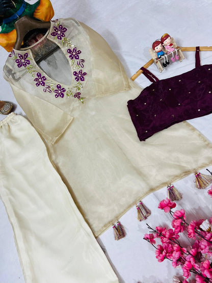 Organza Embroidered 3-Piece Kurti Set