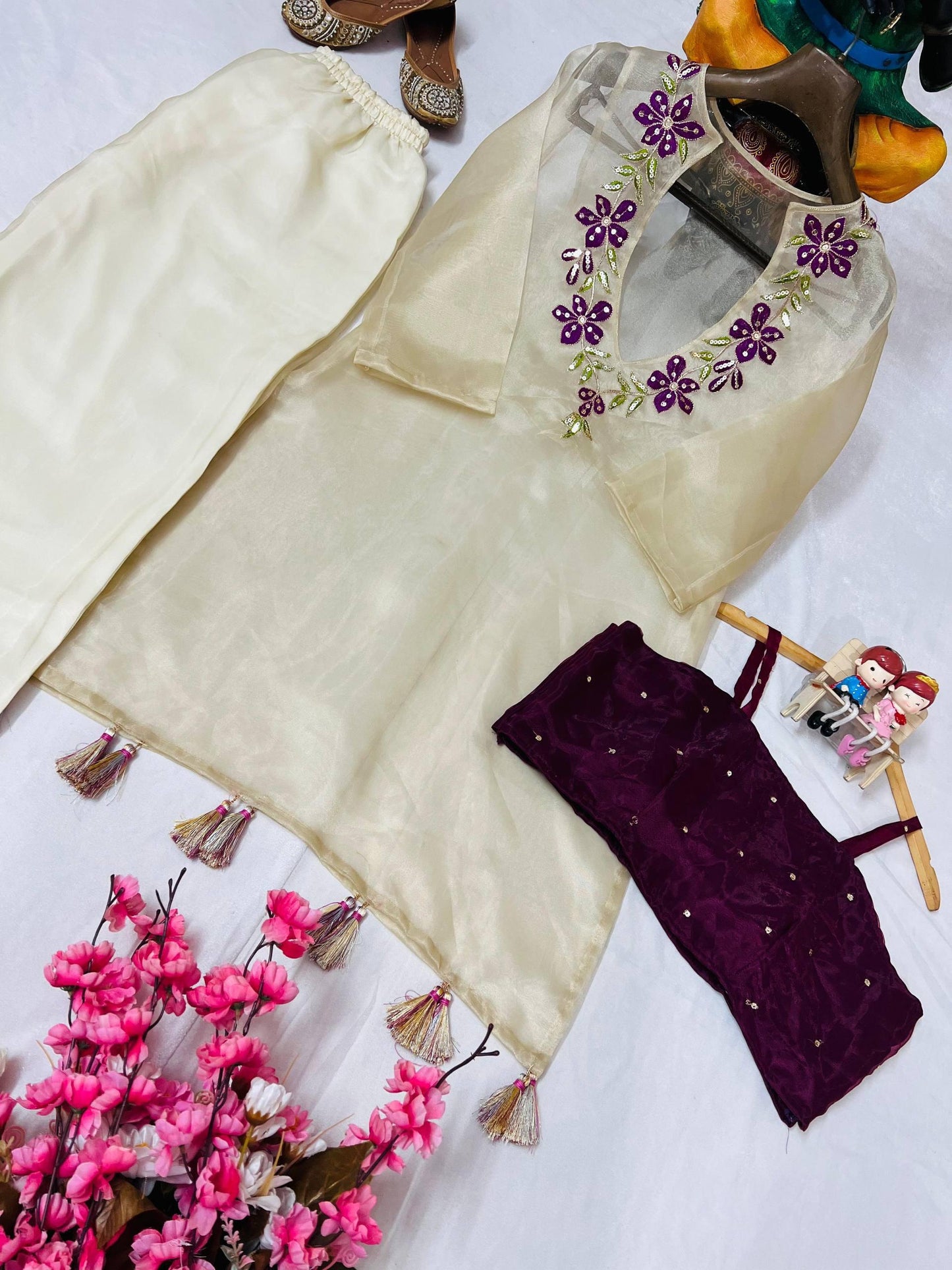 Organza Embroidered 3-Piece Kurti Set