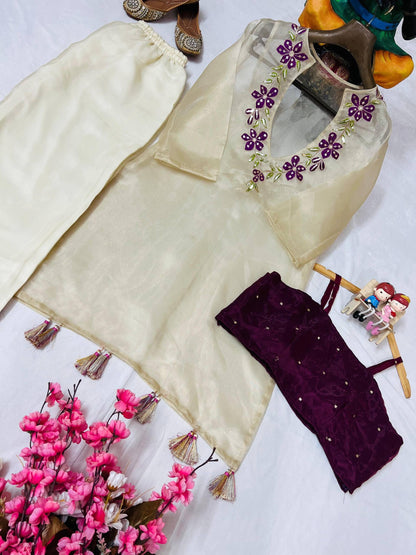 Organza Embroidered 3-Piece Kurti Set
