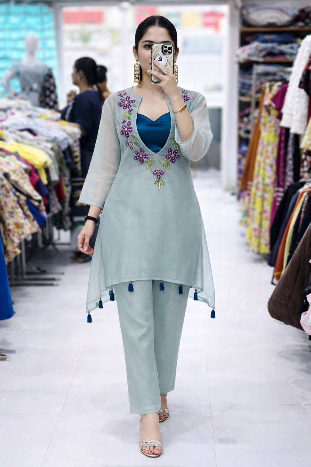 Organza Embroidered 3-Piece Kurti Set