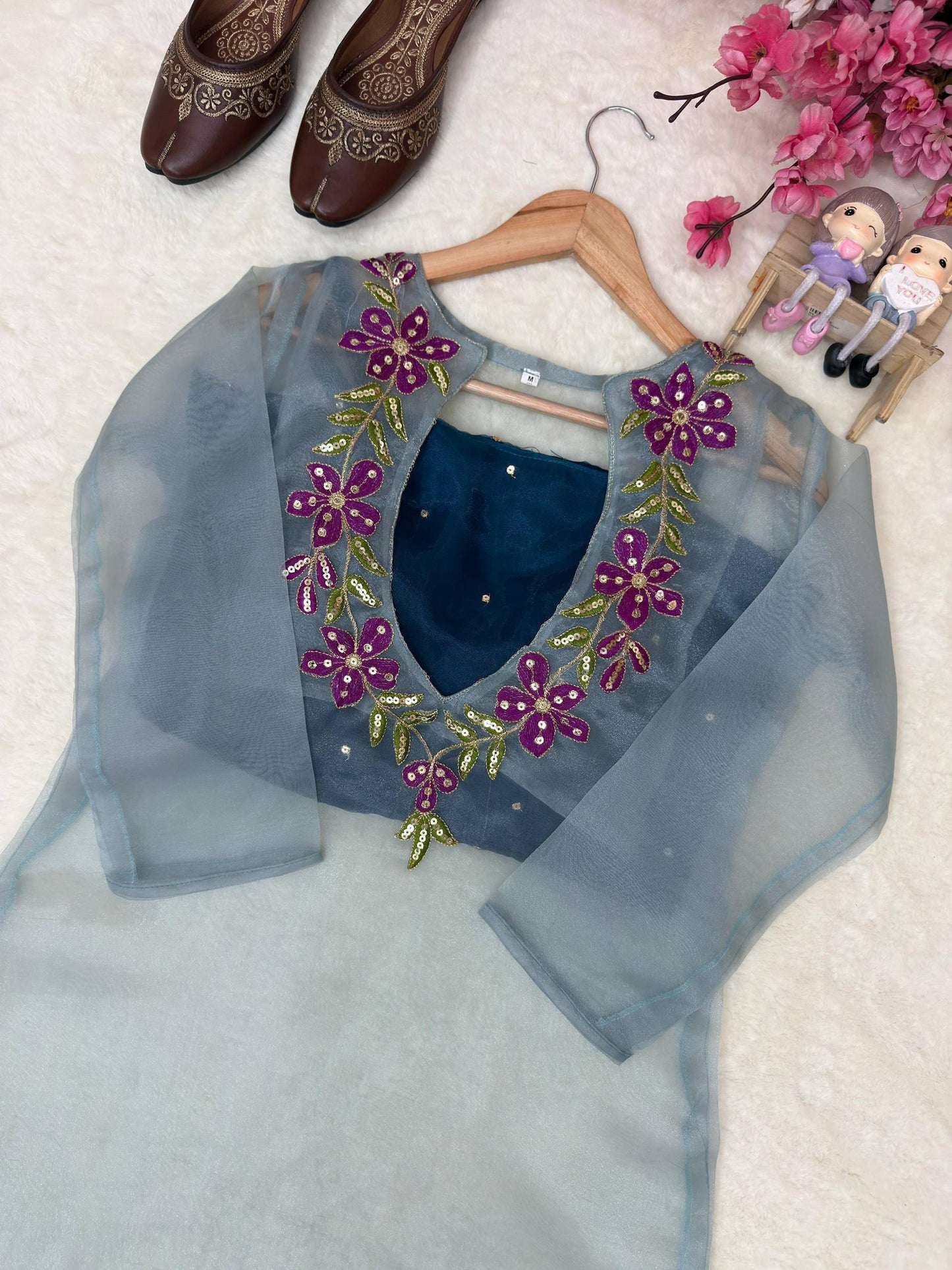Organza Embroidered 3-Piece Kurti Set