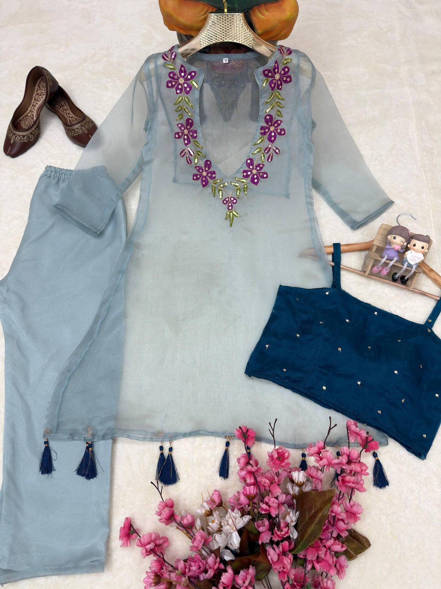 Organza Embroidered 3-Piece Kurti Set