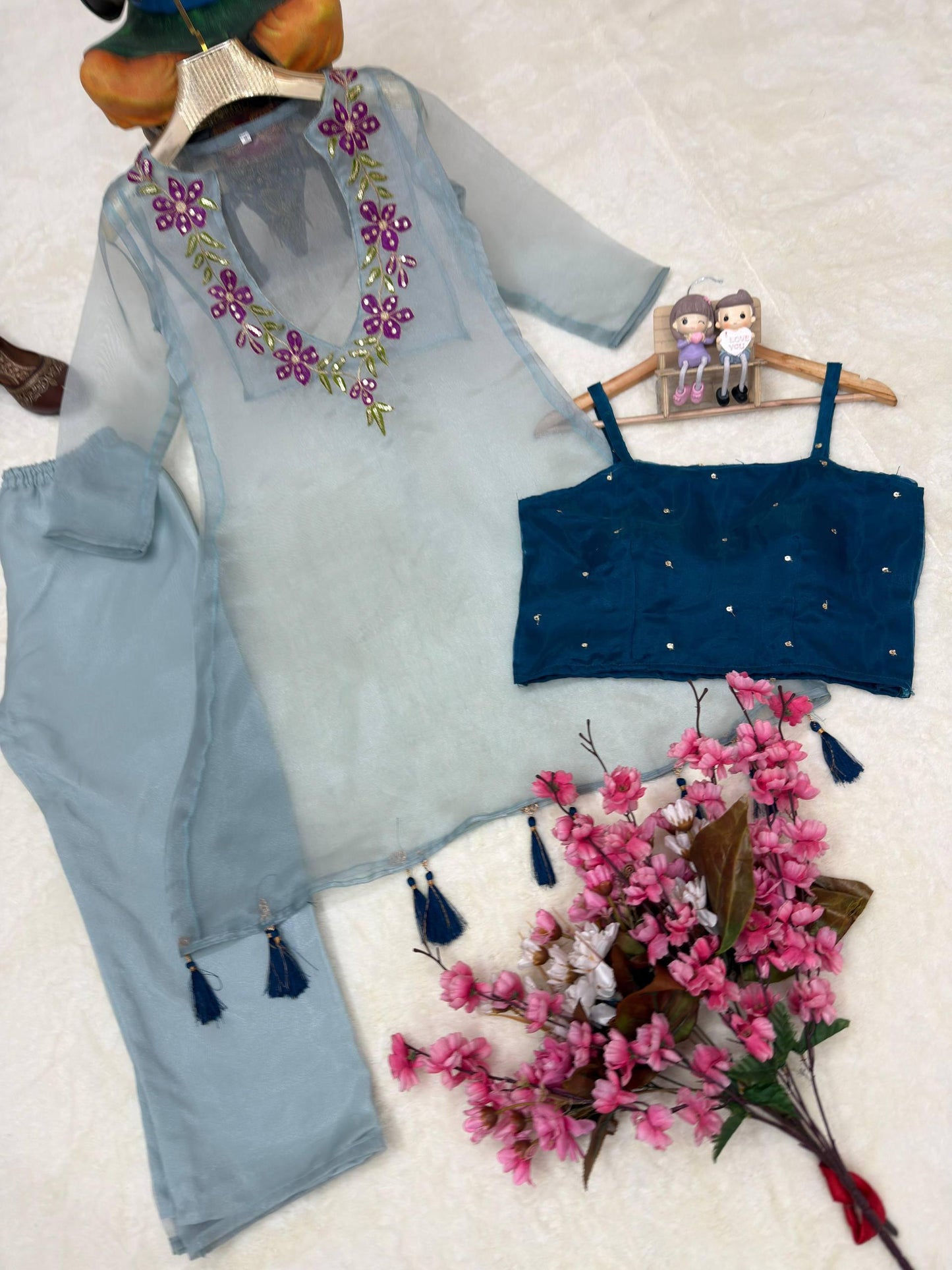 Organza Embroidered 3-Piece Kurti Set
