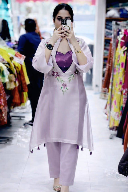 Organza Embroidered 3-Piece Kurti Set