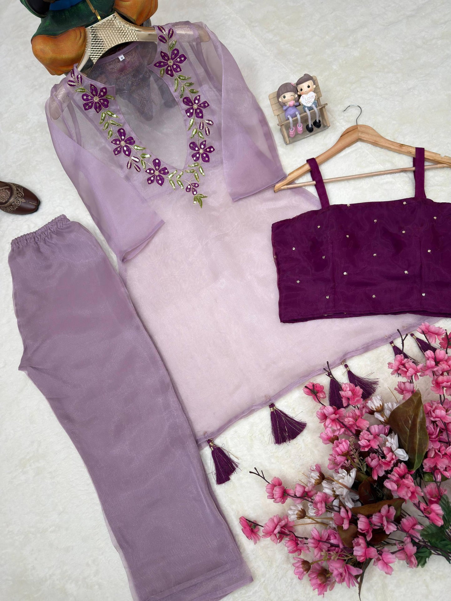 Organza Embroidered 3-Piece Kurti Set