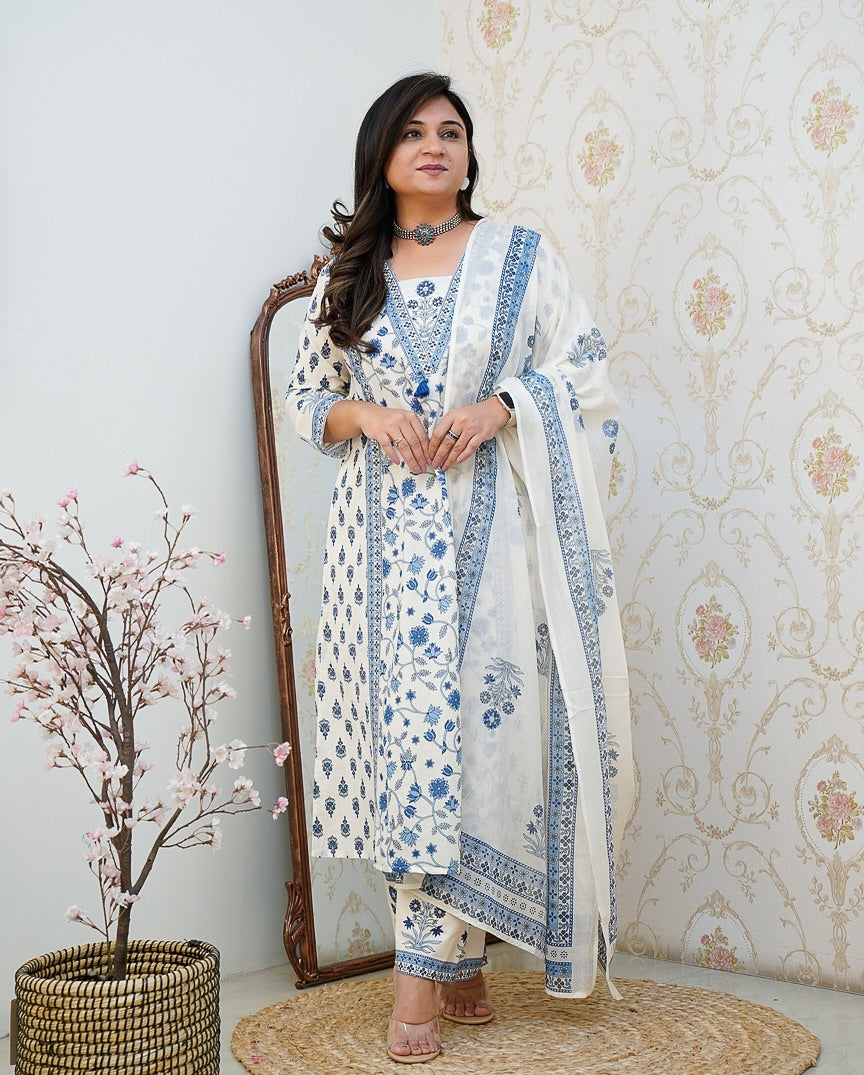 Summer Floral Summer Cotton Kurta Set