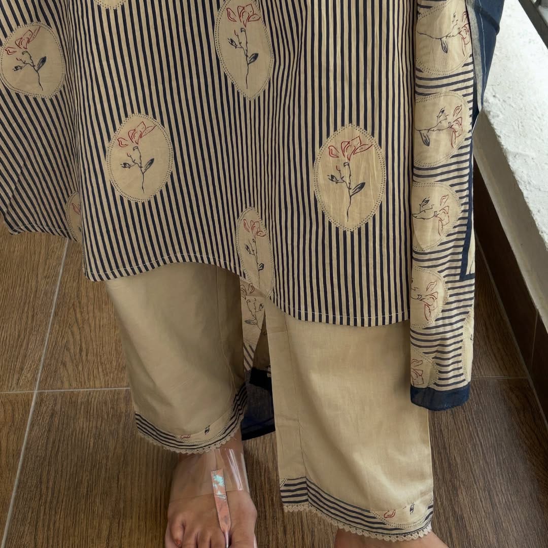 Beige Statement Pocket Style Cotton Kurta Set