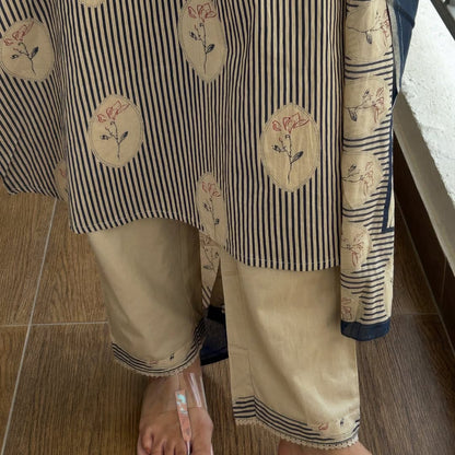 Beige Statement Pocket Style Cotton Kurta Set