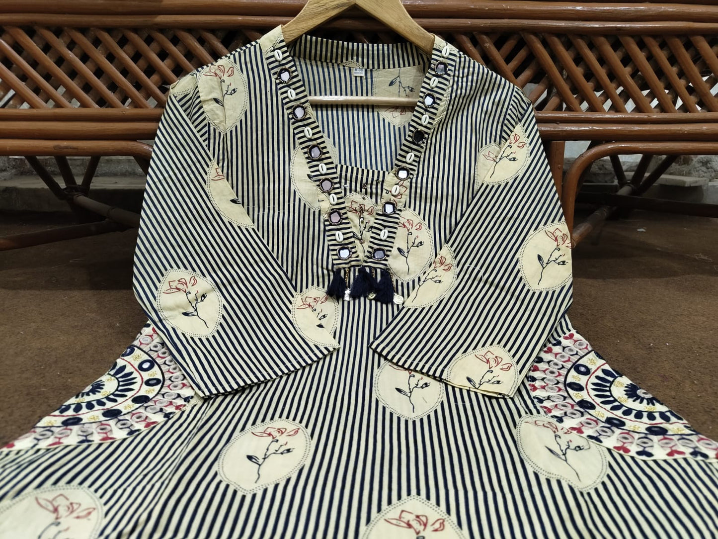 Beige Statement Pocket Style Cotton Kurta Set