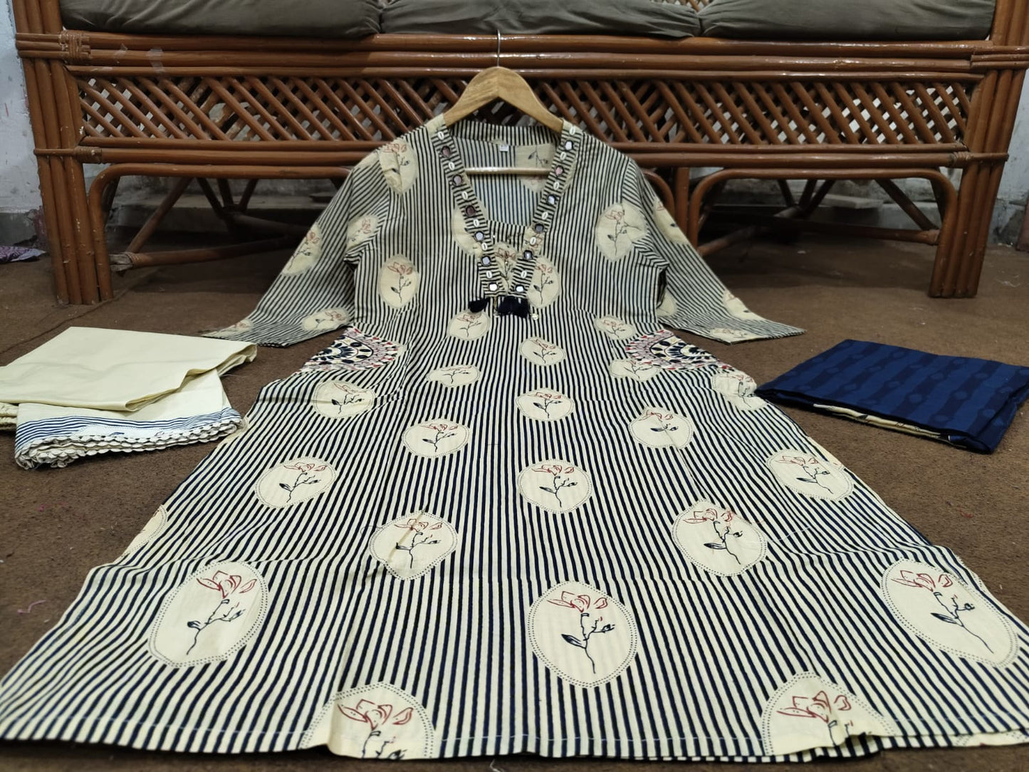 Beige Statement Pocket Style Cotton Kurta Set