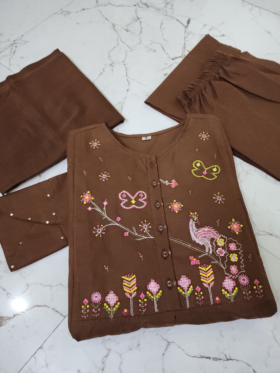 Stylish Embroidered Cotton Kurta 3-Piece Set