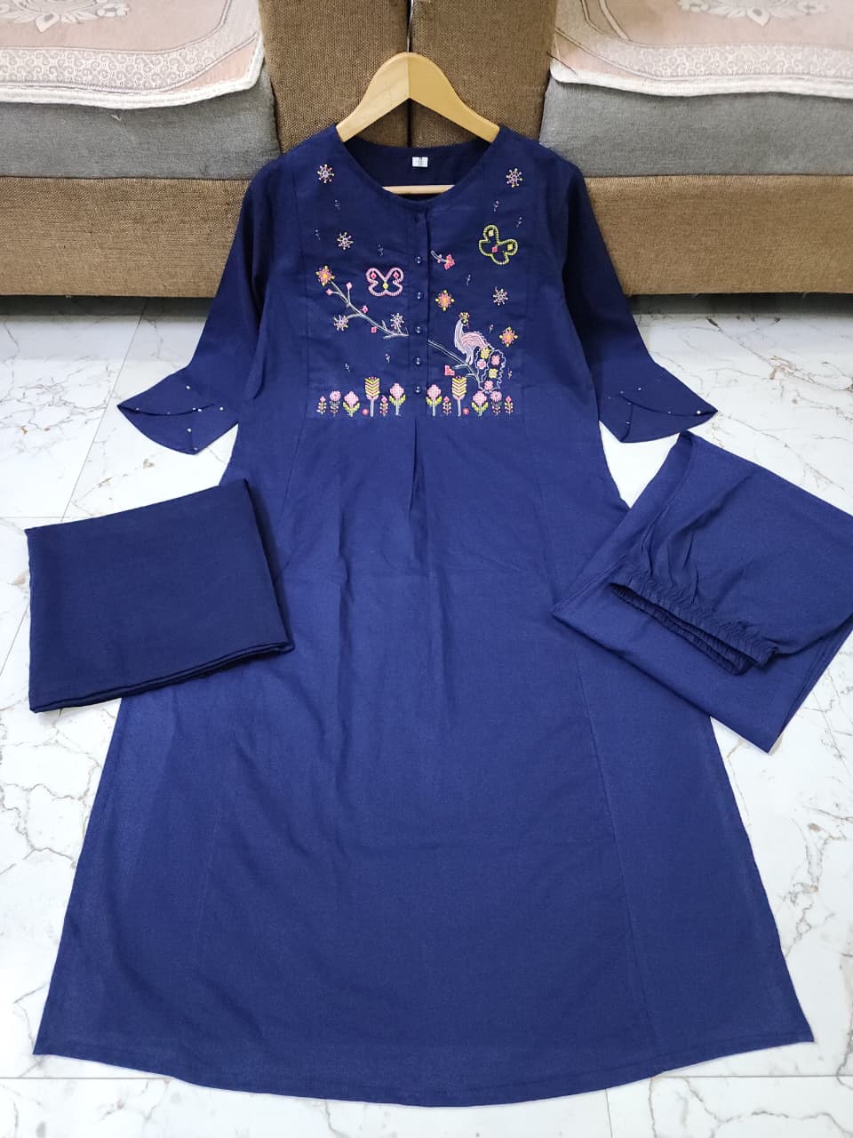 Stylish Embroidered Cotton Kurta 3-Piece Set