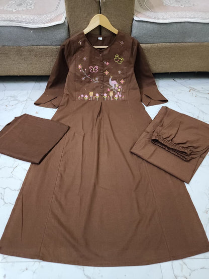 Stylish Embroidered Cotton Kurta 3-Piece Set