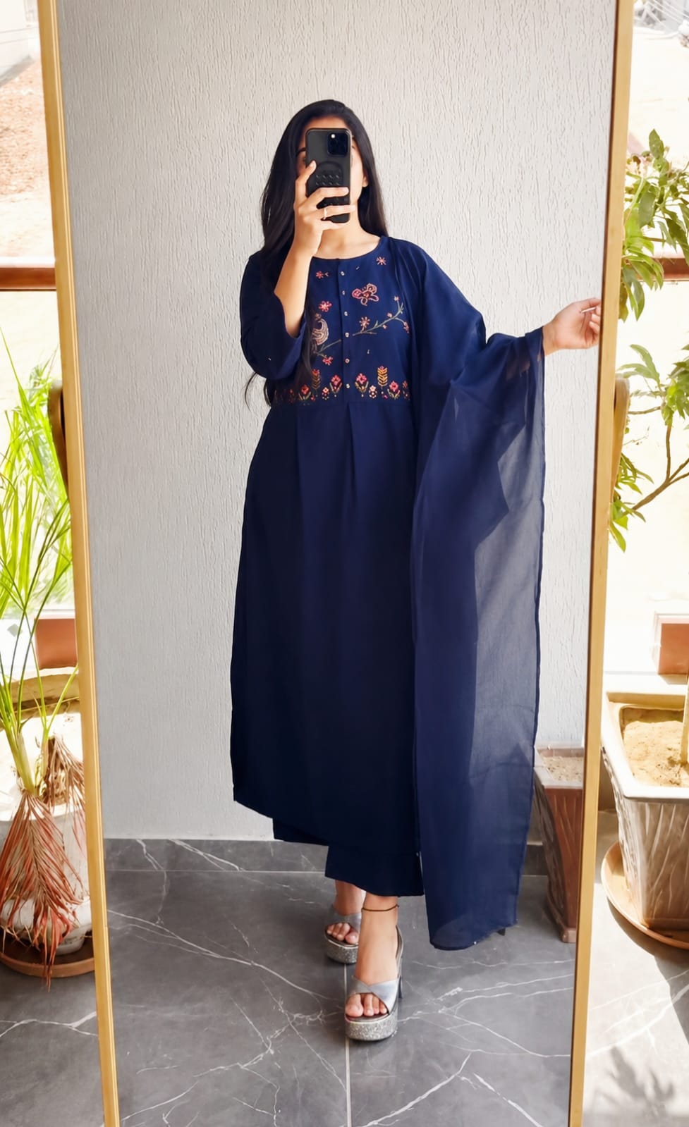 Stylish Embroidered Cotton Kurta 3-Piece Set