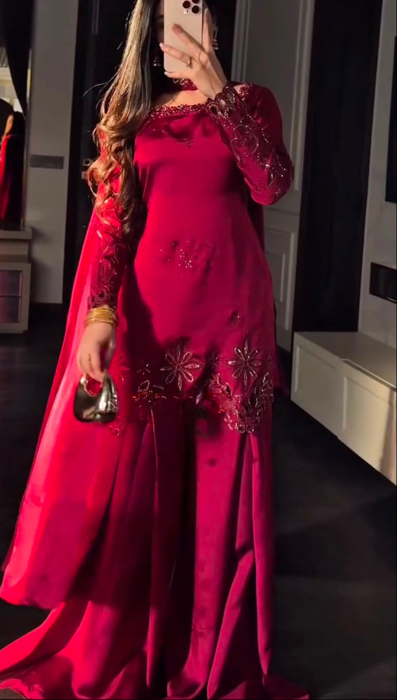 Stunning Red 3-piece Fendy Silk Suit Set