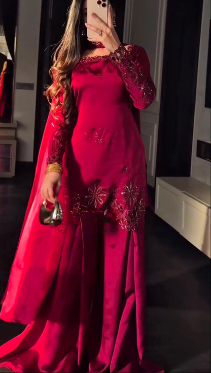 Stunning Red 3-piece Fendy Silk Suit Set