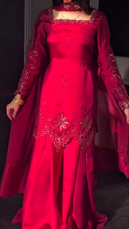 Stunning Red 3-piece Fendy Silk Suit Set