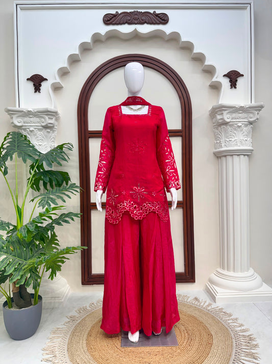Stunning Red 3-piece Fendy Silk Suit Set