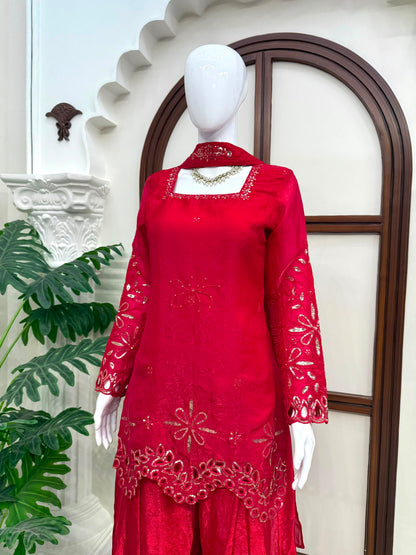Stunning Red 3-piece Fendy Silk Suit Set