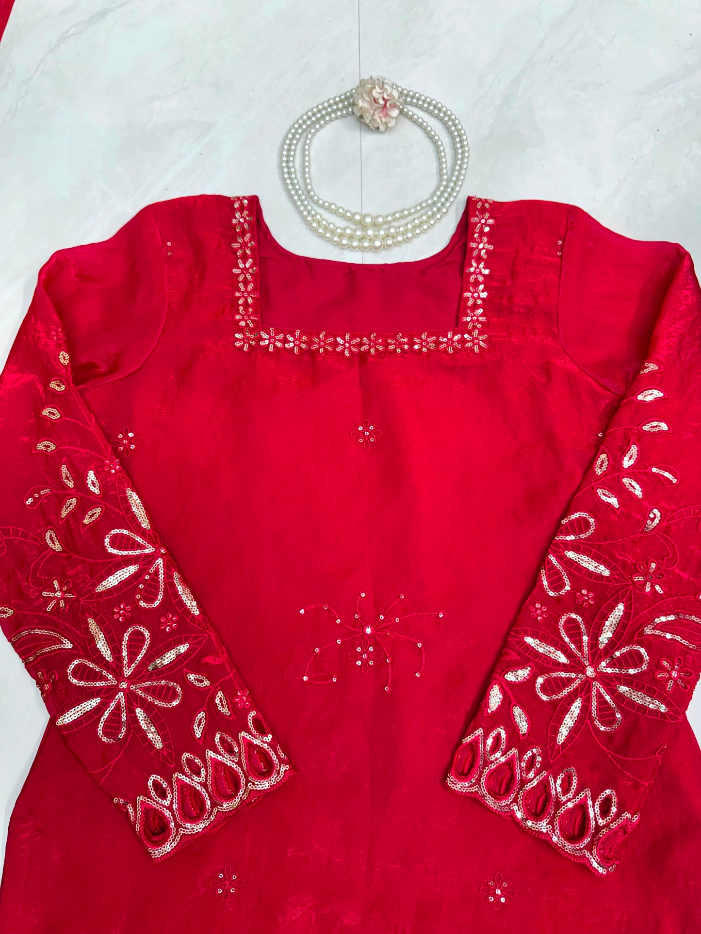 Stunning Red 3-piece Fendy Silk Suit Set