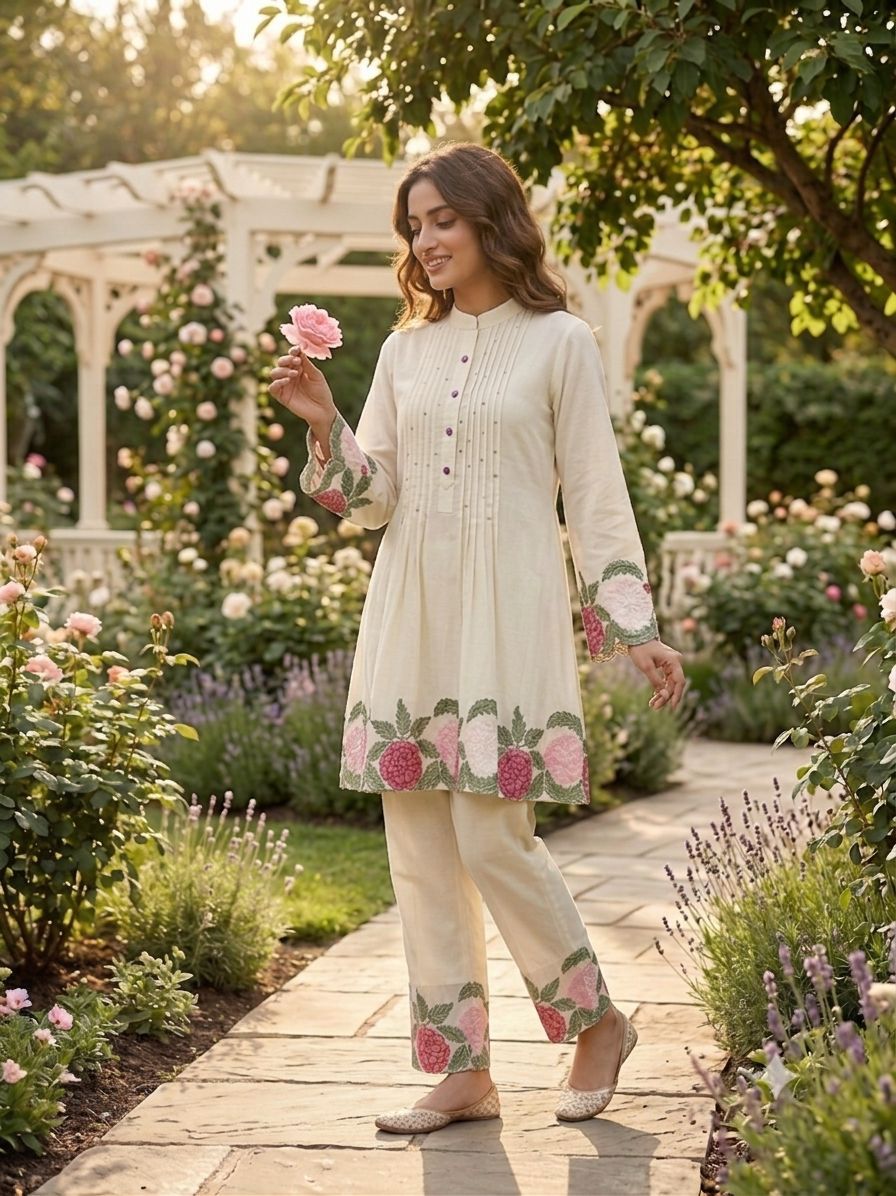 Trendy White Floral Embroidered Co-ord Set