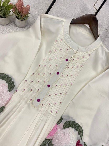 Trendy White Floral Embroidered Co-ord Set