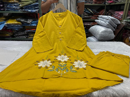 Embroidered Yellow Cotton Co-ord Set