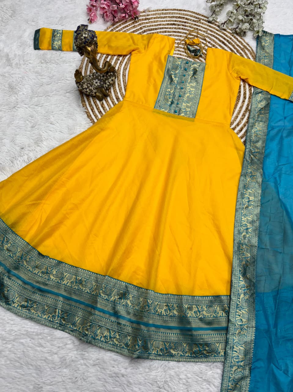 Traditional Yellow Chanderi Cotton Kurta Set