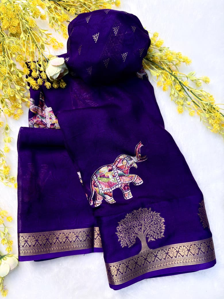Premium Tussar Silk Floral Elephant Saree