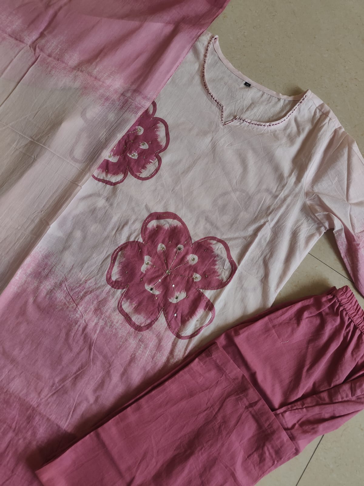 Stylish Tie-Dye Print Cotton Kurta Set
