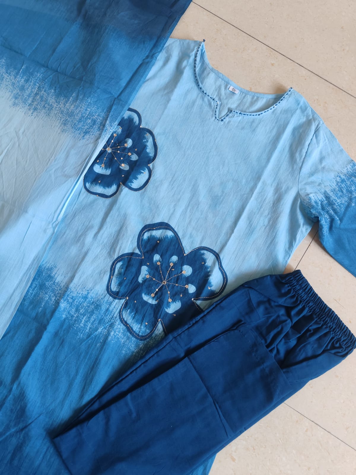 Stylish Tie-Dye Print Cotton Kurta Set