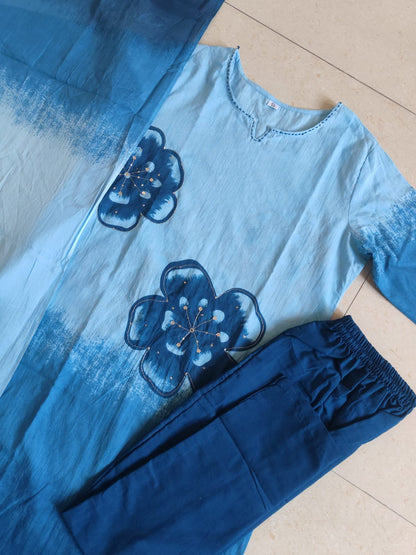 Stylish Tie-Dye Print Cotton Kurta Set