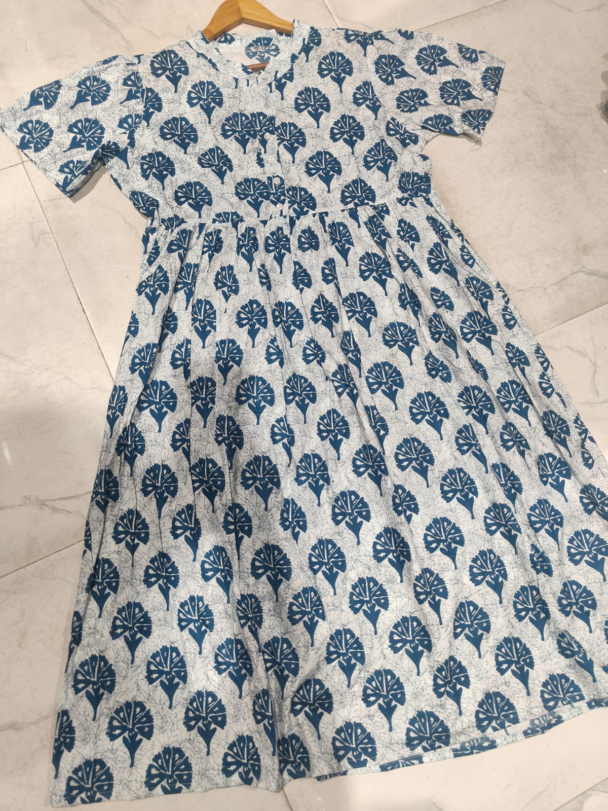 Colourful Blue Cotton Midi Dress
