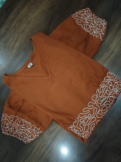 Premium Rust Cotton Midi Dress