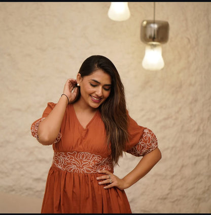 Premium Rust Cotton Midi Dress