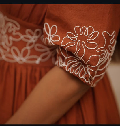Premium Rust Cotton Midi Dress